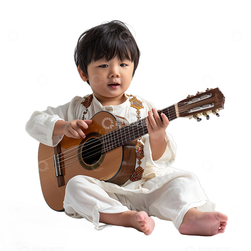 高清大图下载【趣麦麦图】弹吉他的小孩子男孩