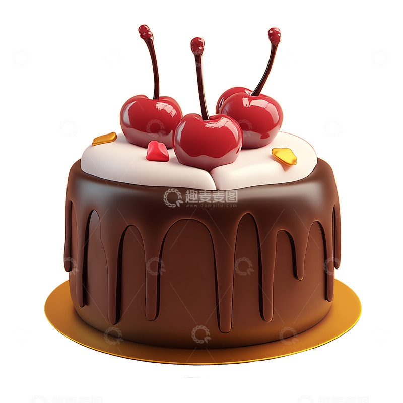 高清大图下载【趣麦麦图】3D车厘子蛋糕素材