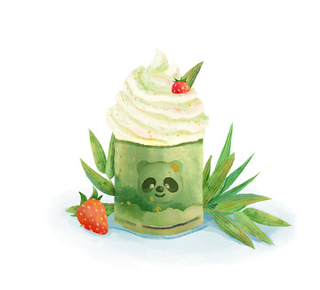 炎热夏日竹筒冰淇淋元素水彩插画