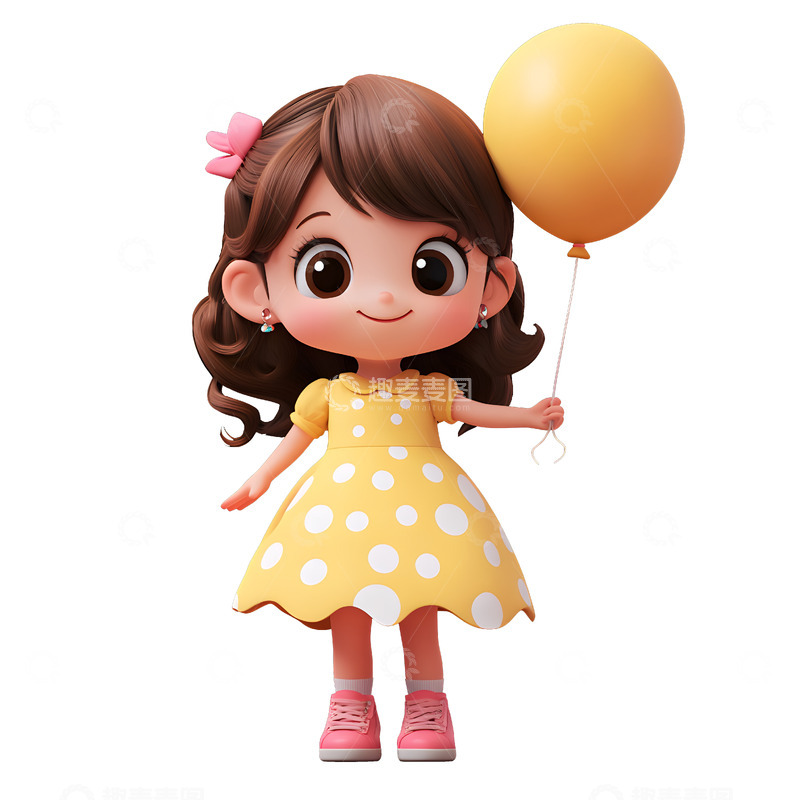 高清大图下载【趣麦麦图】-3D玩气球的小女孩