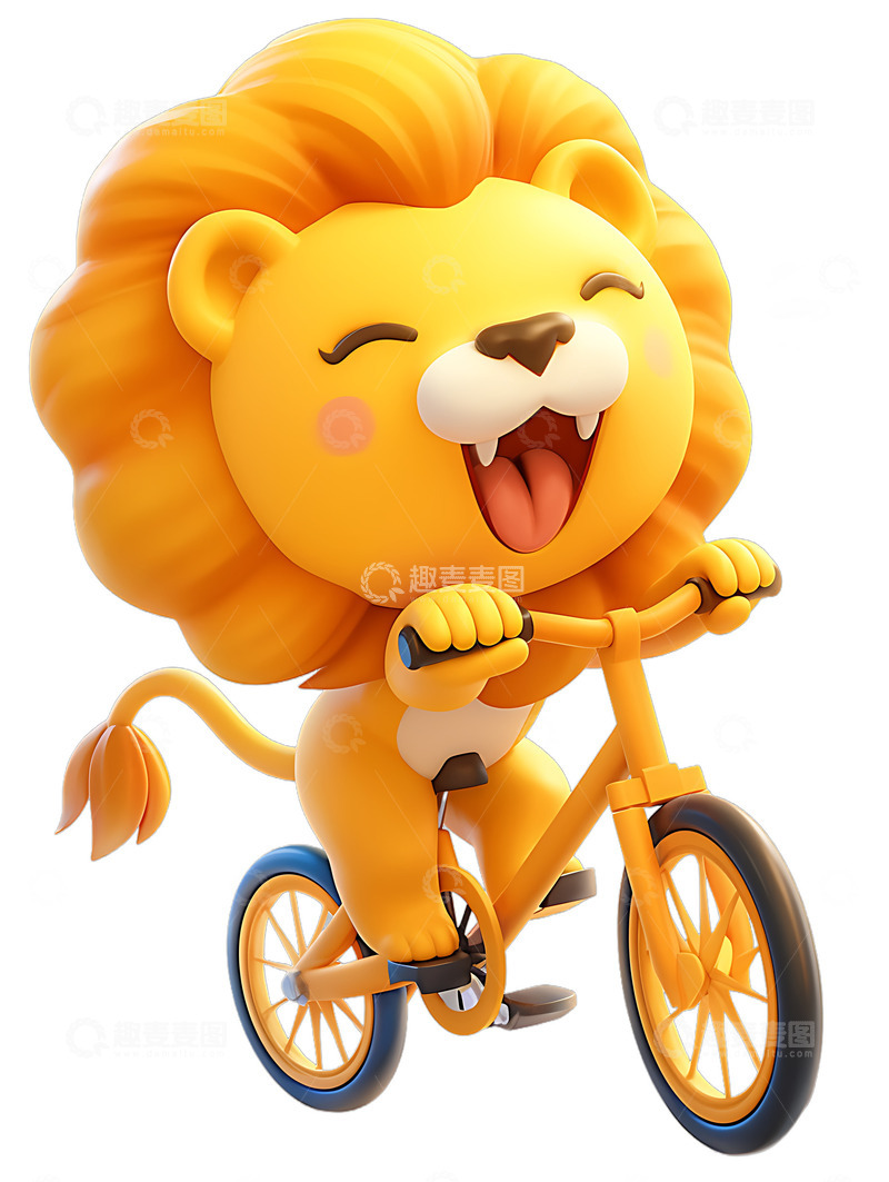 高清大图下载【趣麦麦图】卡通小狮子骑车