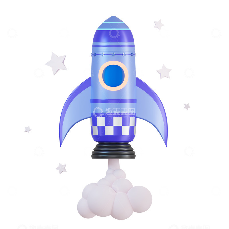 源文件下载【趣麦麦图】3D立体卡通蓝紫色小火箭模型