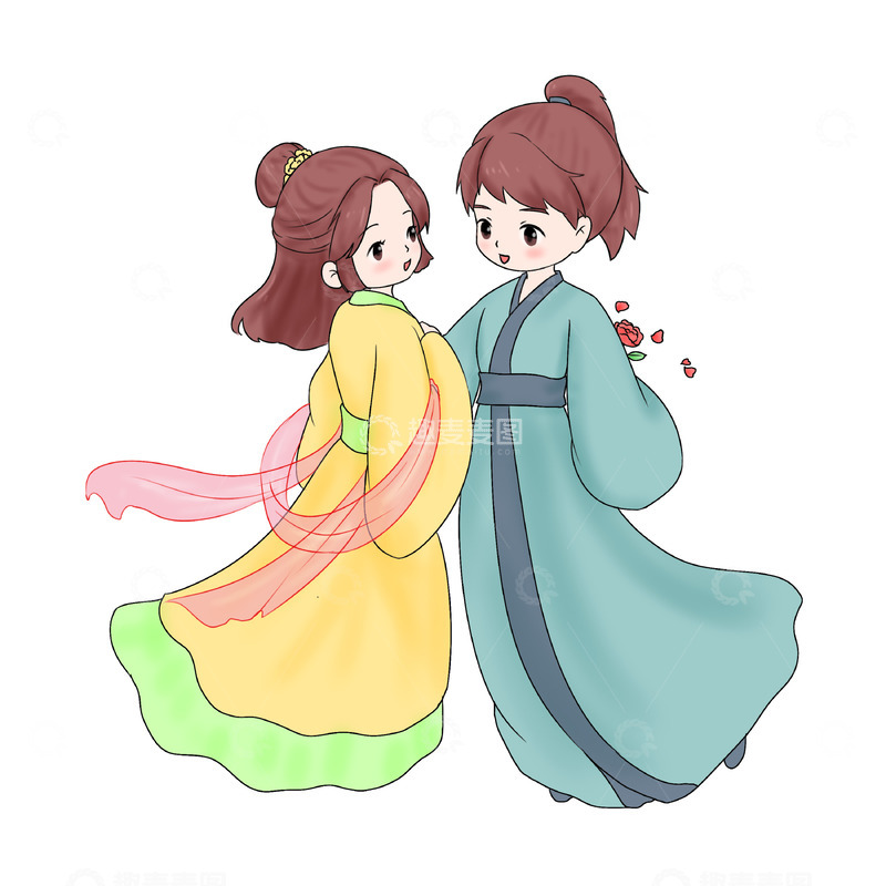 源文件下载【趣麦麦图】七夕牛郎织女鲜花