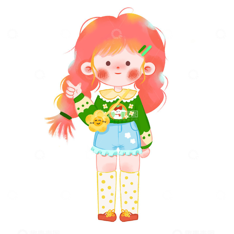 源文件下载【趣麦麦图】多巴胺女孩卡通Q版红发女生