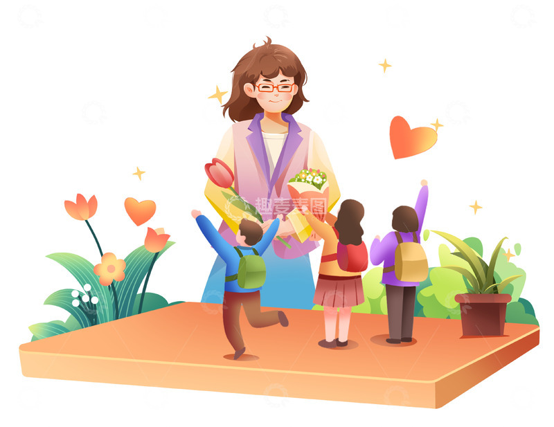 源文件下载【趣麦麦图】感恩老师教师节卡通插画元素