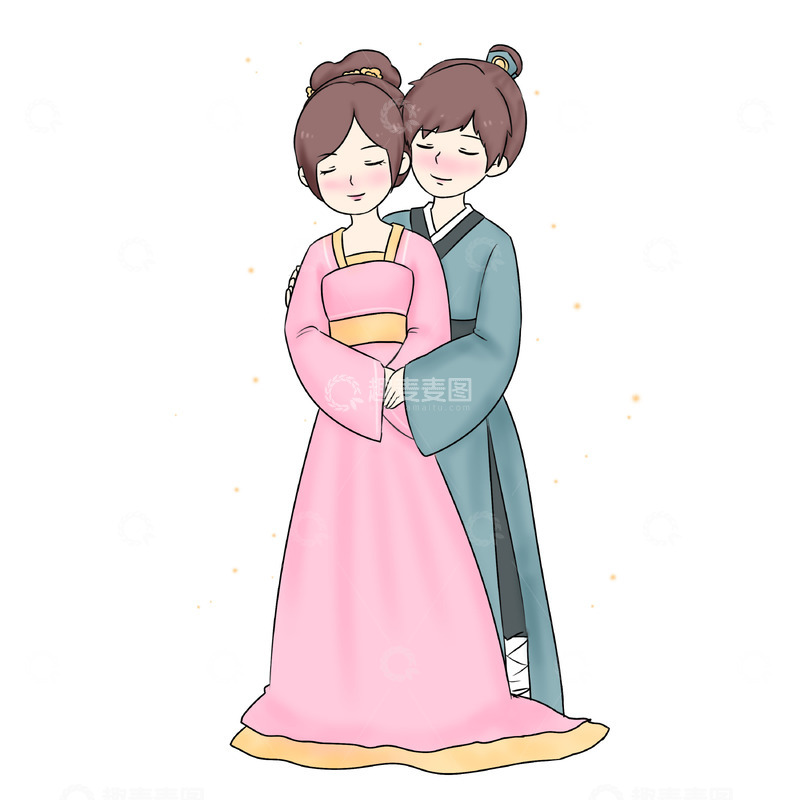 源文件下载【趣麦麦图】七夕情人节古风情侣
