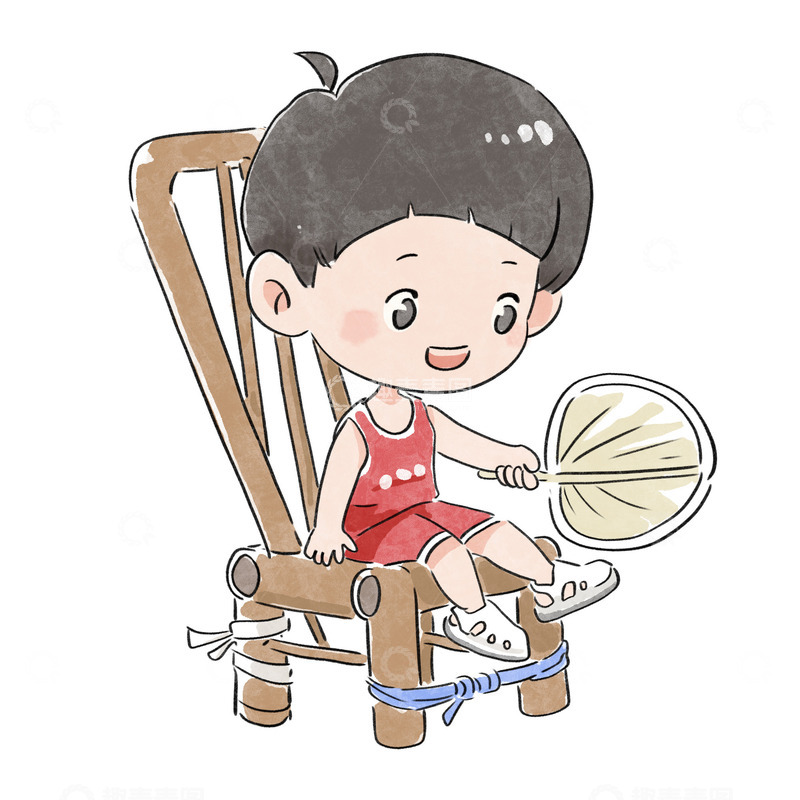 源文件下载【趣麦麦图】可爱儿童坐着椅子蒲扇