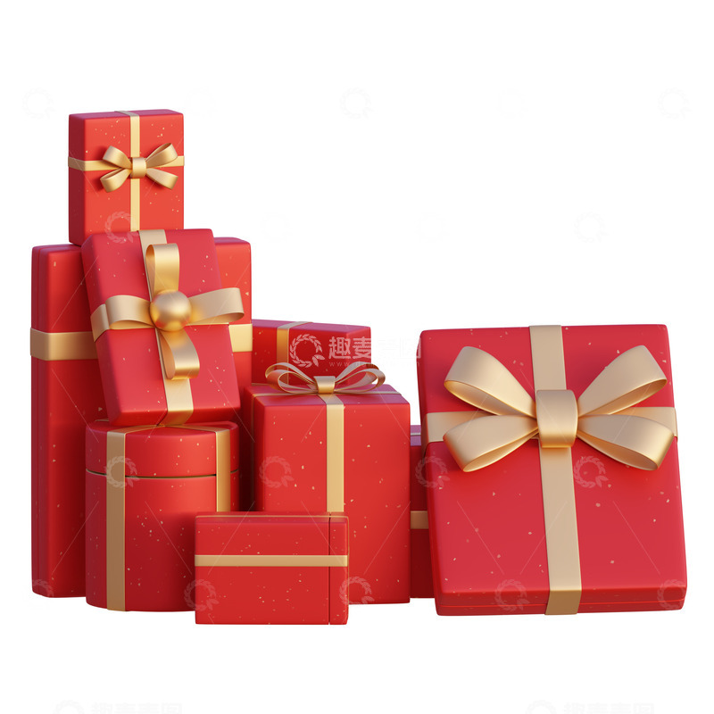 源文件下载【趣麦麦图】红色礼物盒堆3D促销活动装饰元素