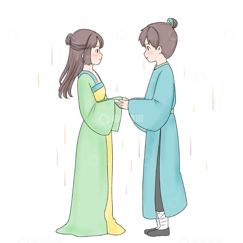 源文件下载【趣麦麦图】七夕情人节古风恋人