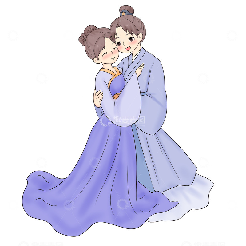 源文件下载【趣麦麦图】七夕情人节古风情侣拥抱