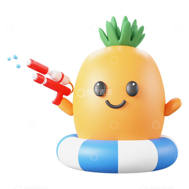 源文件下载【趣麦麦图】3D立体拟人玩水菠萝图片