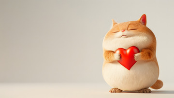 可爱猫咪抱着红心卡通插画壁纸