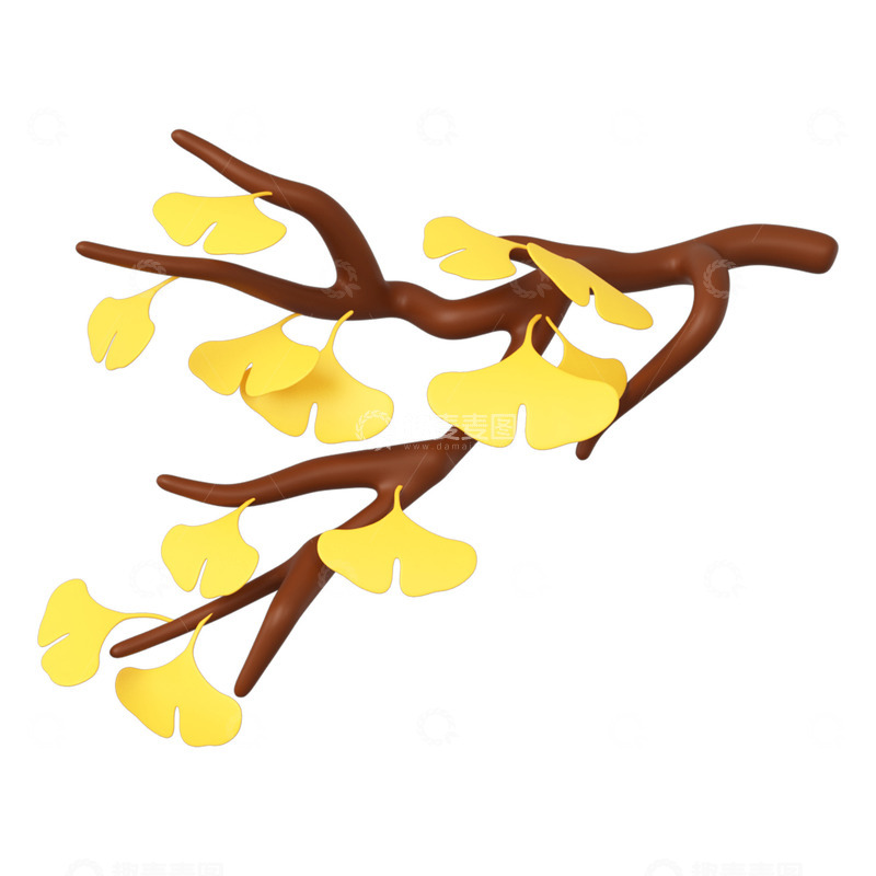 源文件下载【趣麦麦图】C4D立体秋天银杏树免抠元素