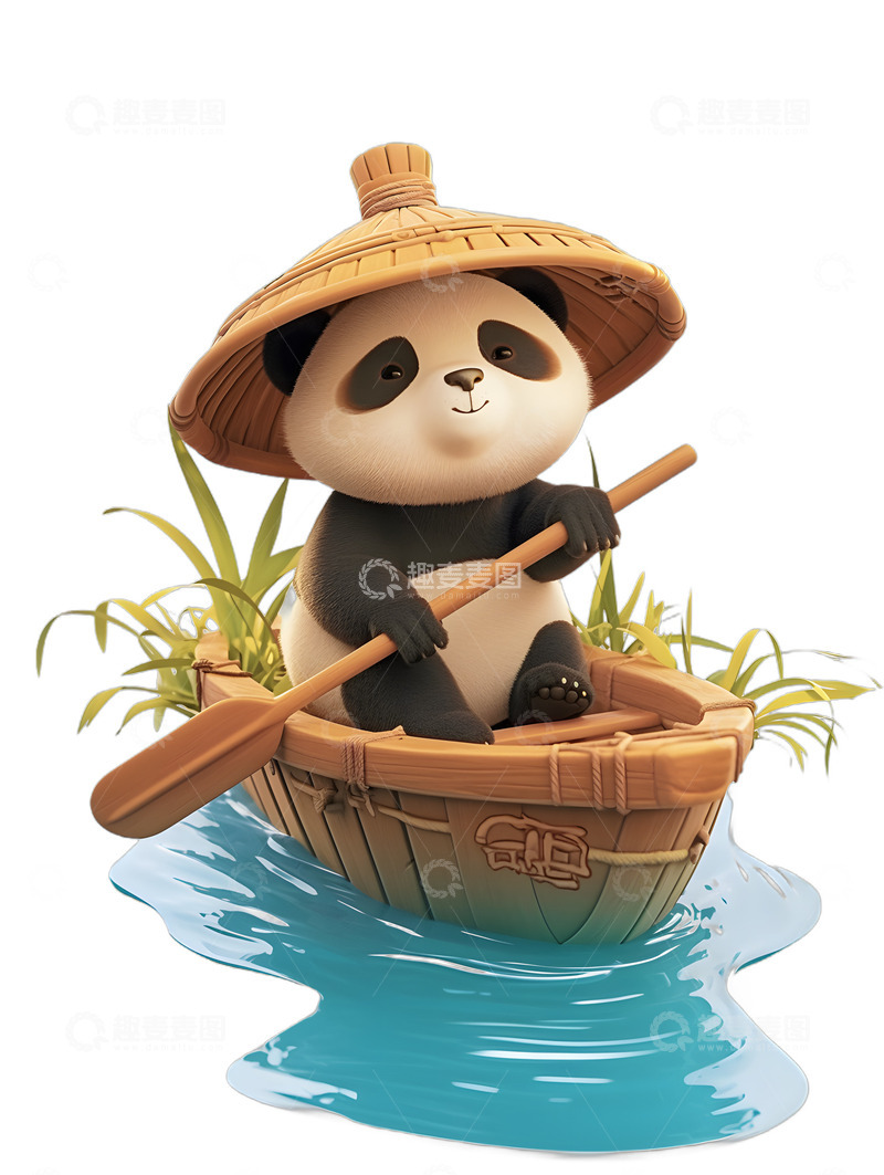 高清大图下载【趣麦麦图】一只可爱的熊猫在划船
