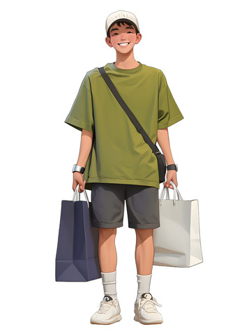 帅气的男青年购物