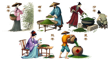 传统制茶工艺插画流程图