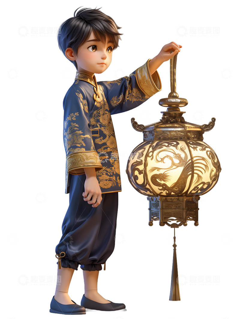 高清大图下载【趣麦麦图】小男孩提着灯笼
