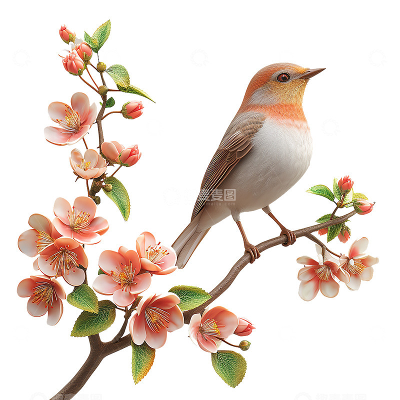 高清大图下载【趣麦麦图】超细腻的小鸟梅花枝头