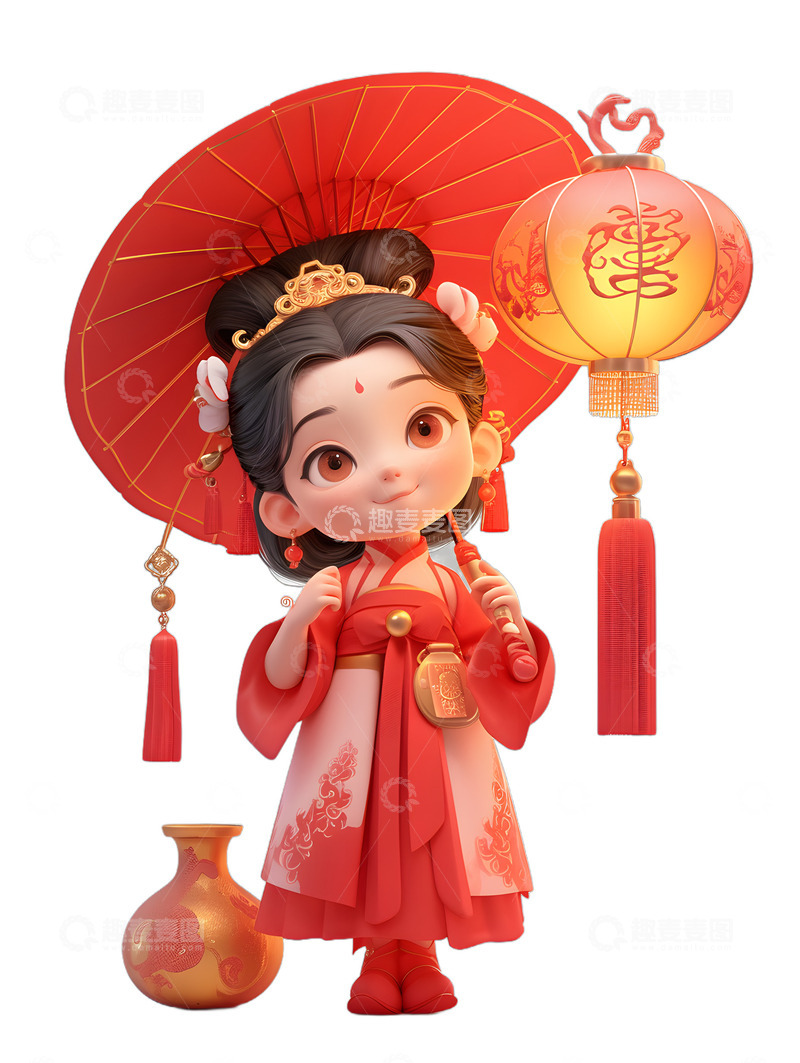 高清大图下载【趣麦麦图】女孩节日中国风灯笼