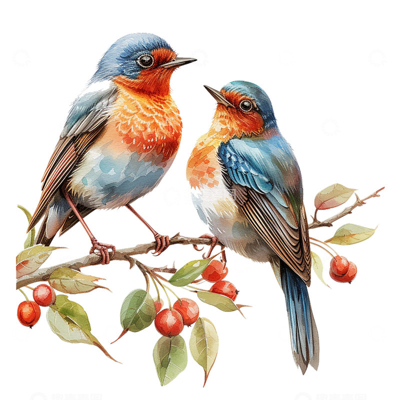 高清大图下载【趣麦麦图】两只小鸟站在树枝上