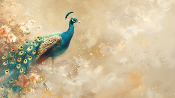 优雅孔雀与柔和背景艺术插画壁纸