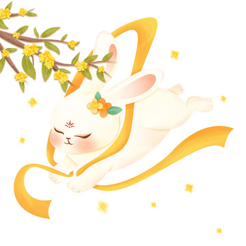 中秋玉兔月桂卡通手绘插画元素