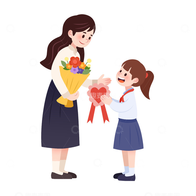 源文件下载【趣麦麦图】扁平风教师节学生送老师鲜花礼物