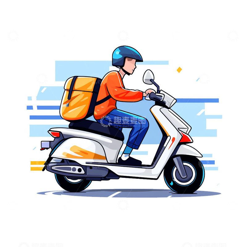 高清大图下载【趣麦麦图】坐着摩托车的外卖骑手