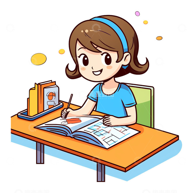 高清大图下载【趣麦麦图】坐在书桌前学习的女孩