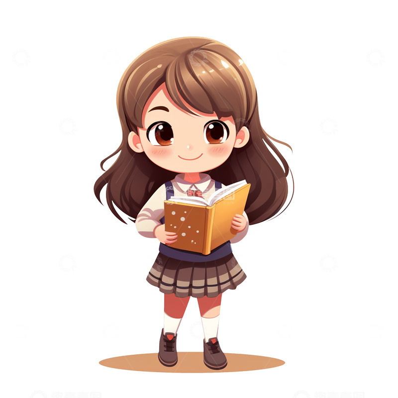 高清大图下载【趣麦麦图】拿着书本站立的可爱女孩