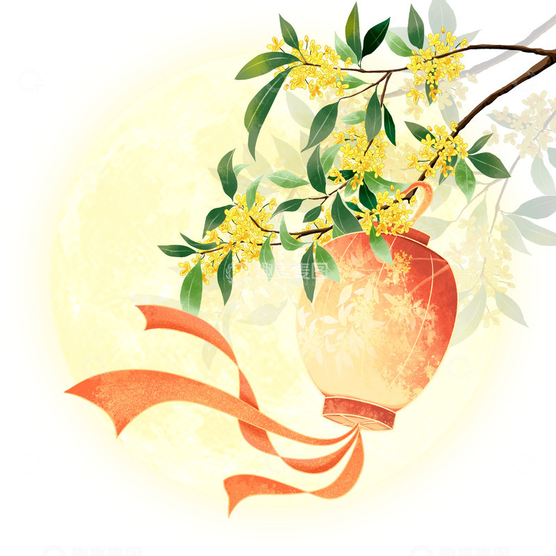 源文件下载【趣麦麦图】中秋节桂花灯笼手绘插画元素