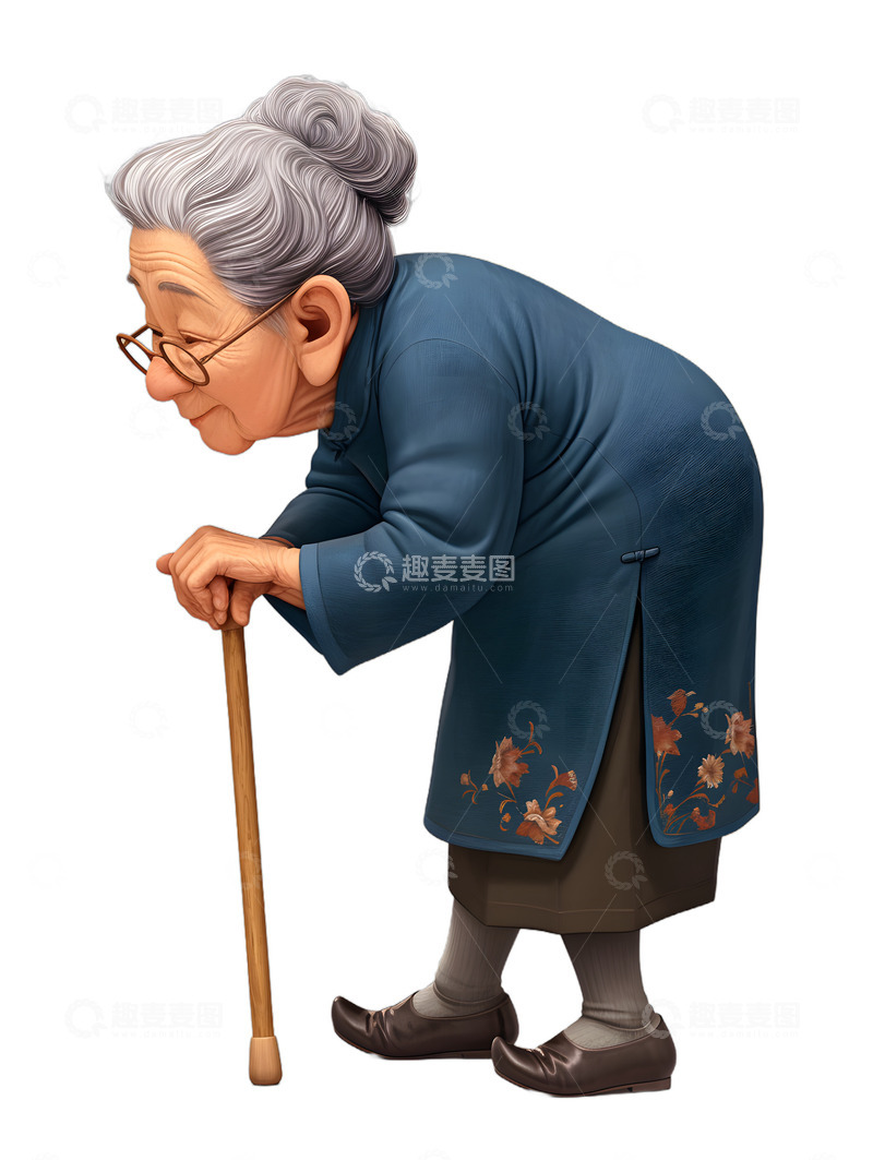 高清大图下载【趣麦麦图】-老太婆拐杖老人