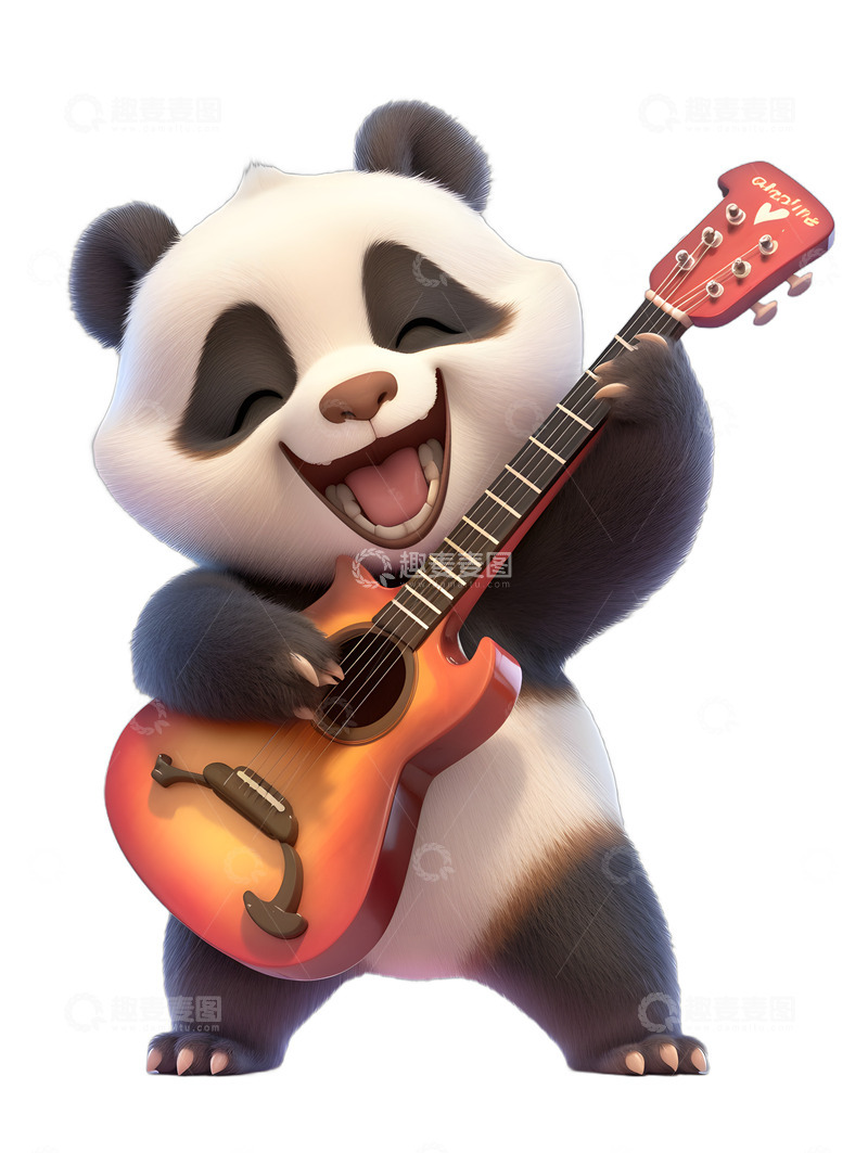 高清大图下载【趣麦麦图】可爱的熊猫弹吉他