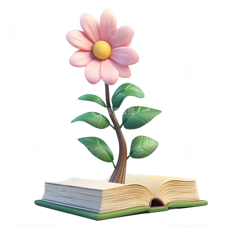 高清大图下载【趣麦麦图】-花朵与书籍学习