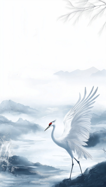 古风白鹭山水风景插画背景