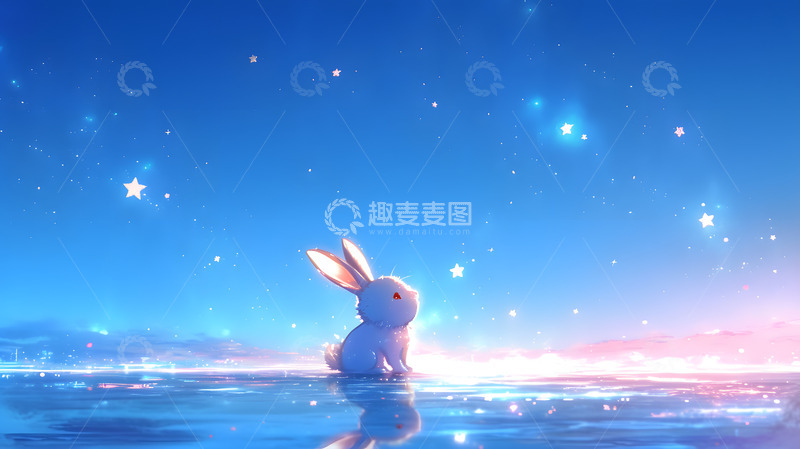 高清大图下载【趣麦麦图】夜空下的梦幻兔子