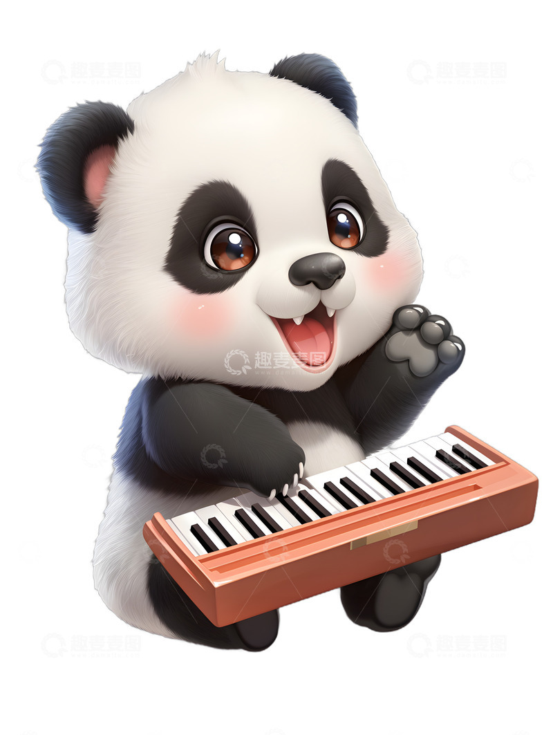 高清大图下载【趣麦麦图】可爱的熊猫弹琴