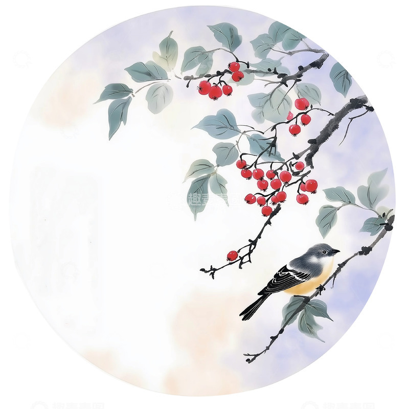 高清大图下载【趣麦麦图】国风水墨小鸟插画素材