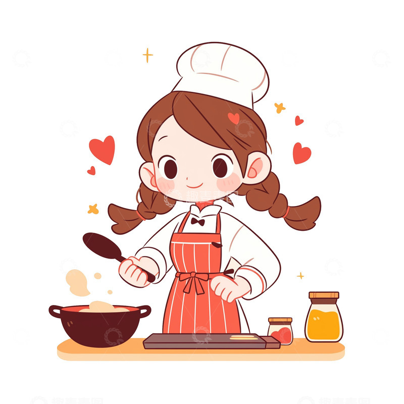 高清大图下载【趣麦麦图】烹饪做饭的小女孩