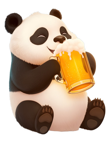 可爱喝啤酒的熊猫动物