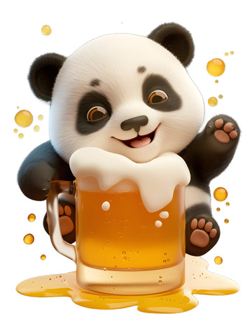 卡通熊猫和啤酒