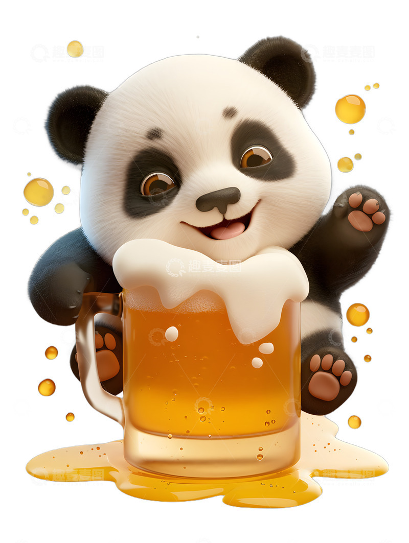 高清大图下载【趣麦麦图】卡通熊猫和啤酒
