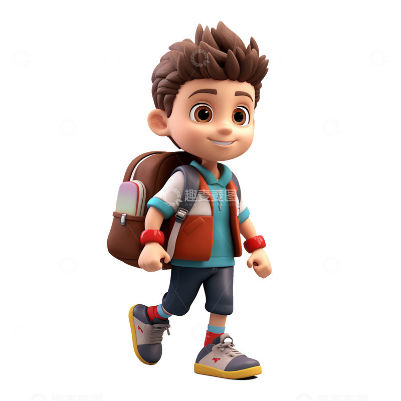 高清大图下载【趣麦麦图】背着书包的3D男孩