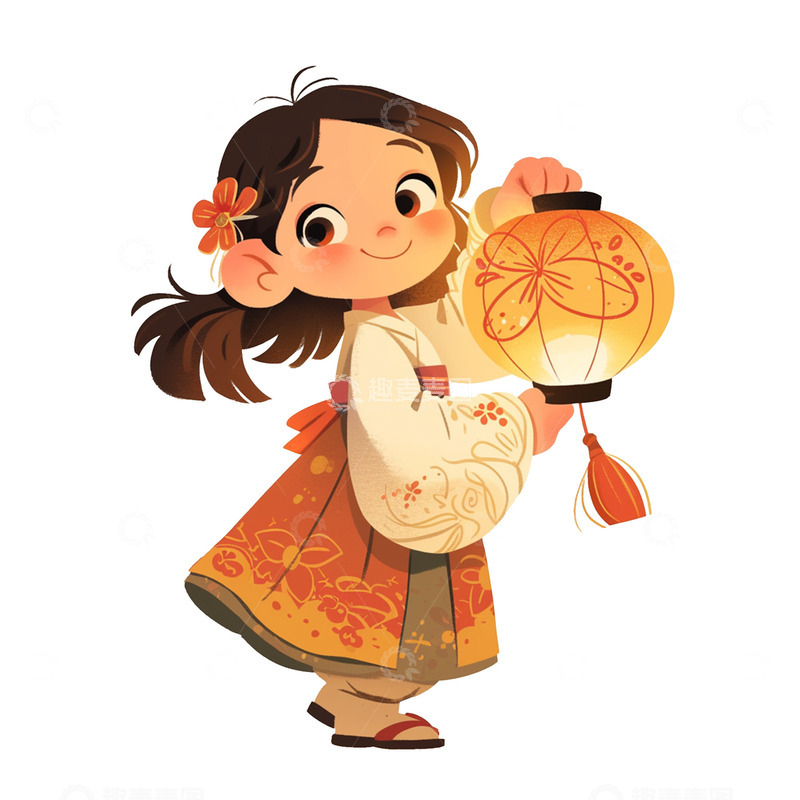 高清大图下载【趣麦麦图】拿着花灯的小女孩