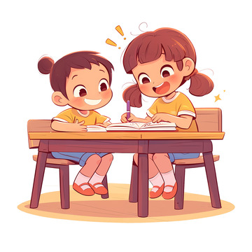可爱的两个小孩子在讨论问题