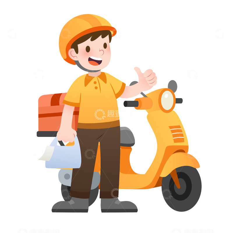 源文件下载【趣麦麦图】扁平风外卖员和摩托车送餐职业