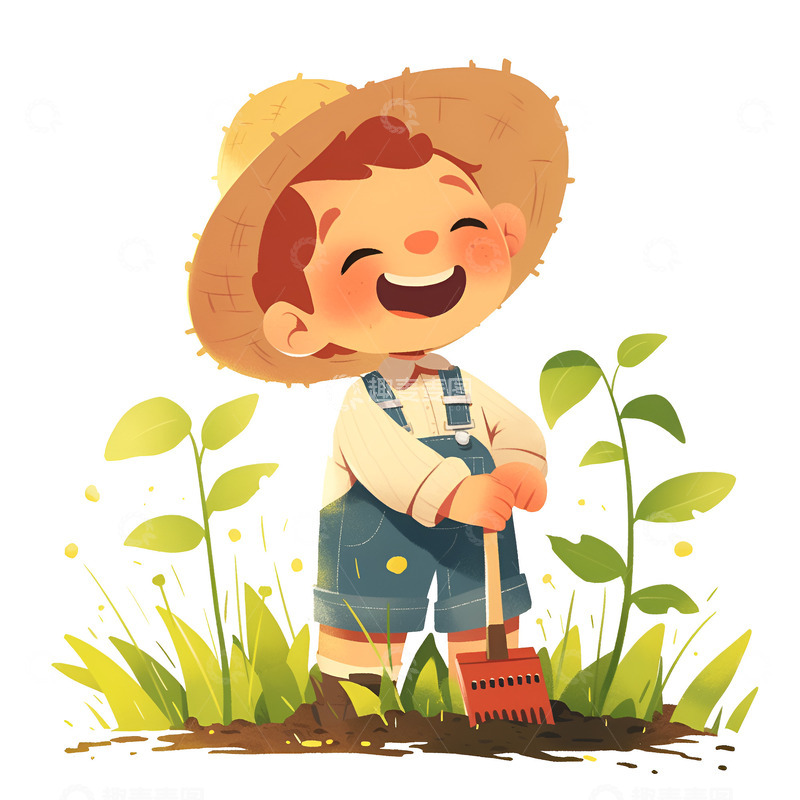 高清大图下载【趣麦麦图】拿着铲子除草的小孩子