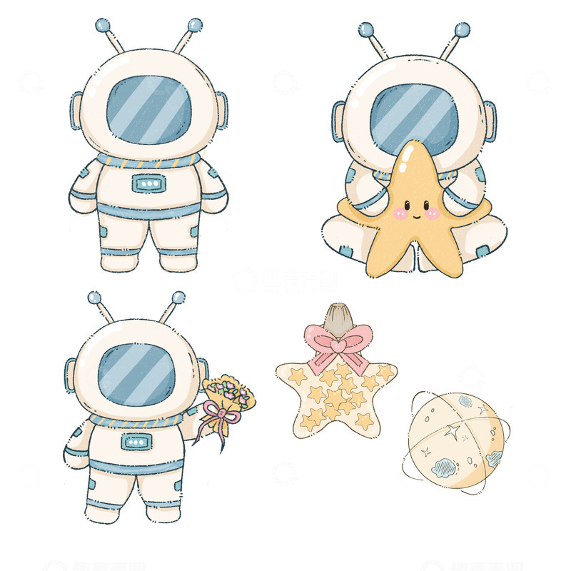 源文件下载【趣麦麦图】宇航员星星月球手绘可爱元素