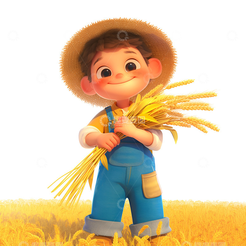 高清大图下载【趣麦麦图】抱着麦穗的小男孩