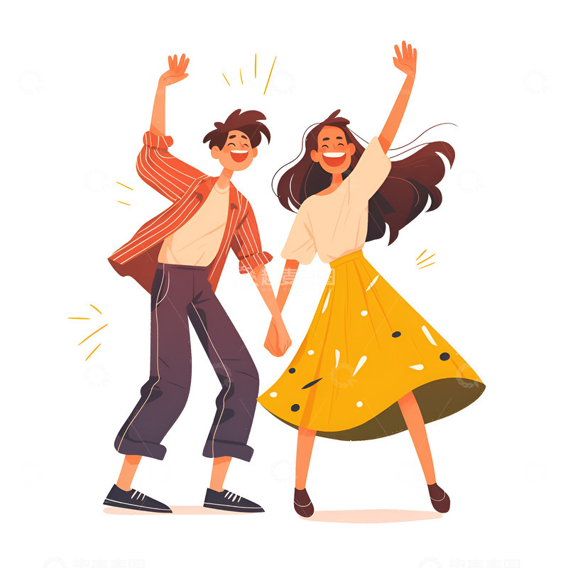 高清大图下载【趣麦麦图】手拉手欢呼的情侣